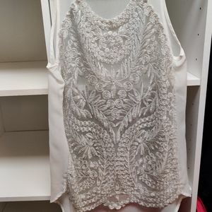 Silver Embroidered White Tank Sheer back